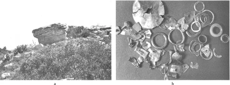 Fig. 88 - Cuers (Var), La Peiro de l'Autar. Un rocher de 1,30 m  de hauteur (a) sur une légère  eminence