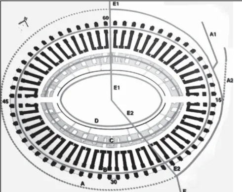 Fig. 1 – Schéma de situation des  ceintures annulaires d’égout de  l’amphithéâtre