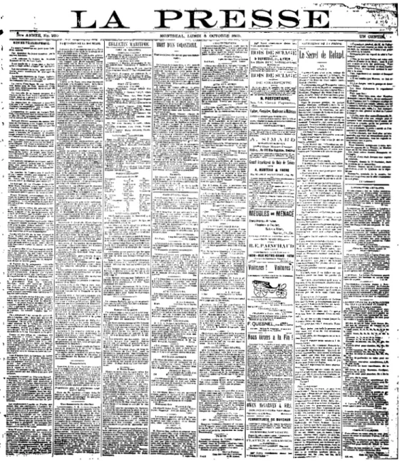 Illustration 1.  La Presse,  lundi 5 octobre 1885. 