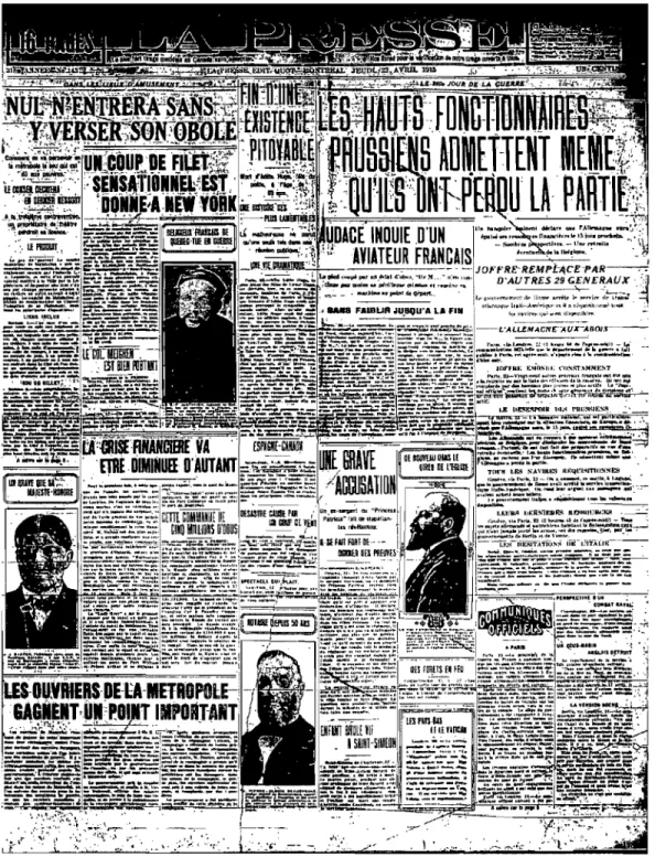 Illustration 4.  La Presse,  jeudi 22 avril  1915. 