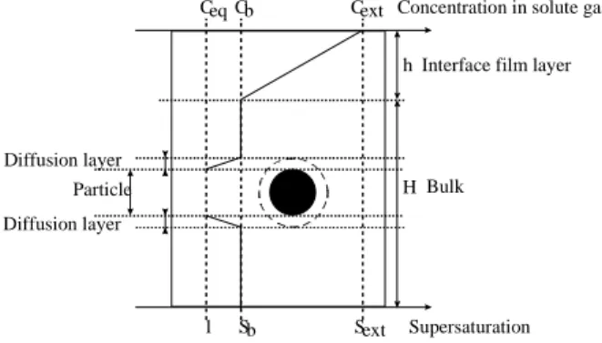Figure 1 : Schematic of the concentration profiles  in the environment of a hydrate particle in a liquid 