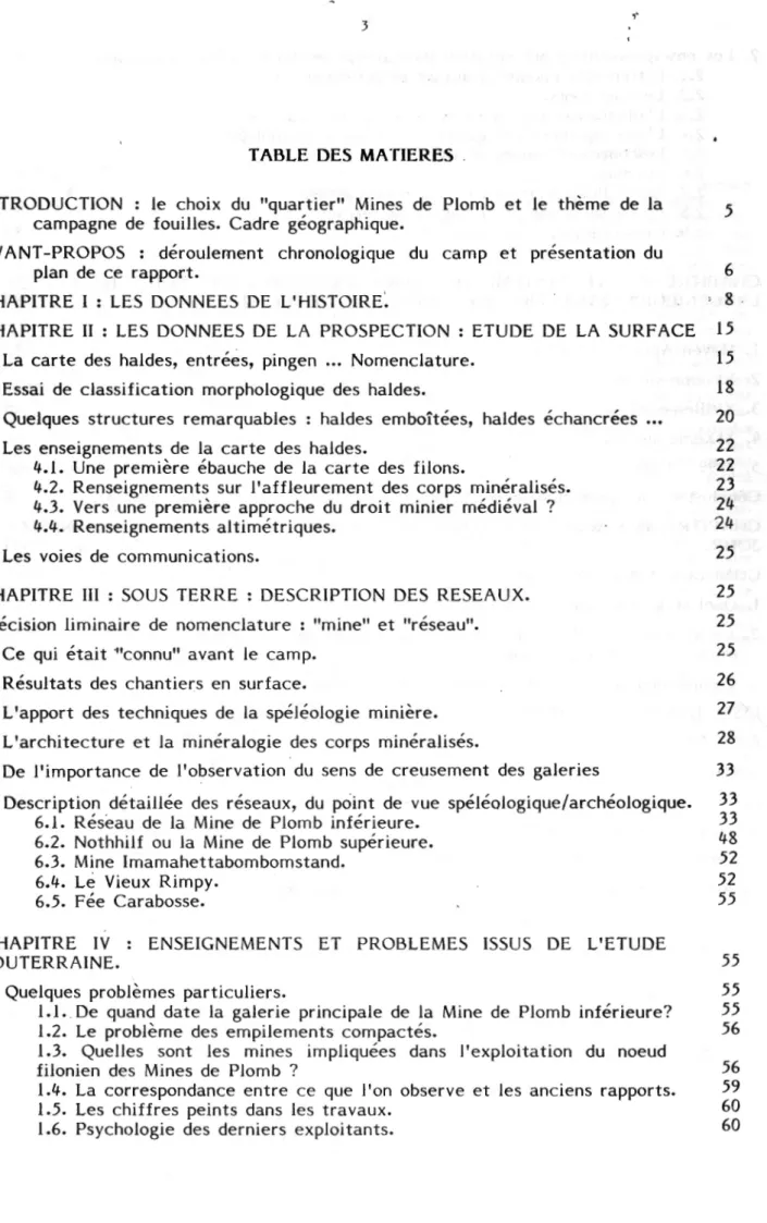 TABLE  DES  MA TIERES 