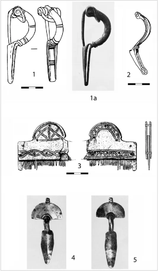 Fig. 9  Les objets du type Černjahov en Espagne. 1. El Hinojal ; 2. Casa de la Zúa ; 3