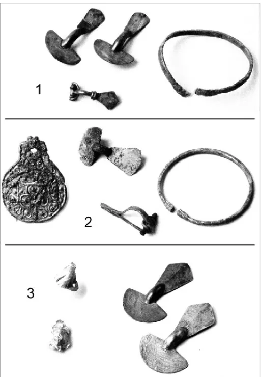 Fig. 11  Les objets provenant de la nécropole de Sacca di Goito. 1. tombe 214 ; 2. tombe  210 ; 3