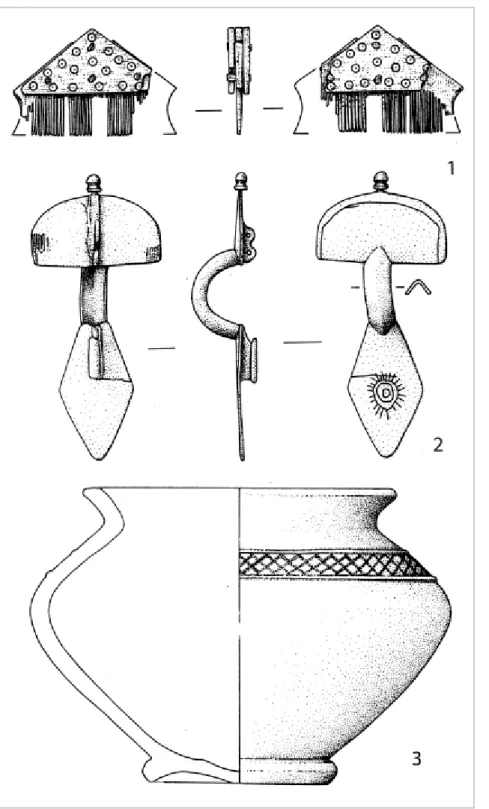 fig. 15.3). L’appartenance de  cette pièce à la civilisation de  Černjahov est évidente, mais  son cadre chronologique  est plus large que le début  de l’époque des Grandes  Migrations et englobe aussi  l’époque romaine tardive.