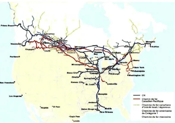 Figure 1 : Principal  réseau  des compagnies ferroviaires du  Canada  en  2004 