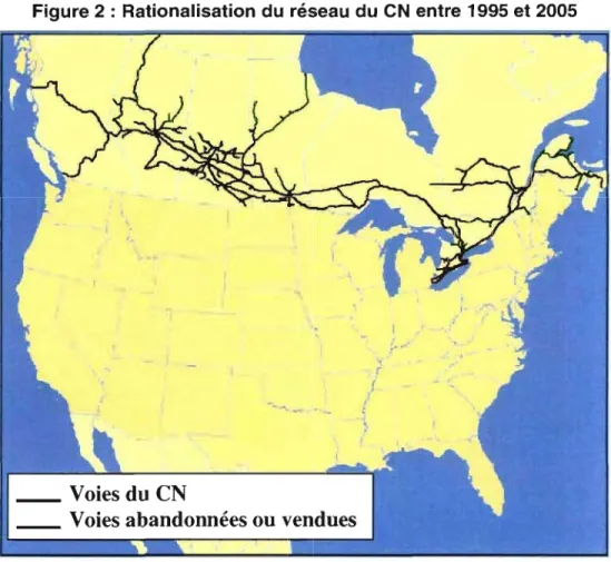 Figure 2 : Rationalisation du  réseau  du  eN  entre  1995 et 2005 