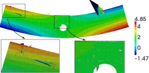 Figure 9. Displacement solution in pixels (amplification factor 50, distribution of the horizontal displacement) for the four point bending test.