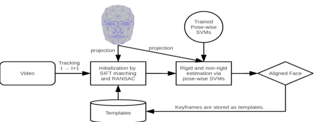 Figure 3: Our two-step approach from the frame t to t + 1. First step uses SIFT matching to estimate the rigid parameters.