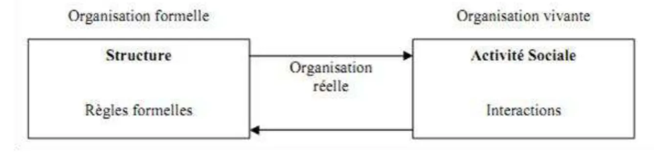 Figure 5  – L’organisation réelle entre organisation fo rmelle et organisation vivante   D ’ après Daniellou (1999, p