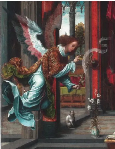 Figure 6. Détail de l’Annonciation,  1515-1516, Huile sur panneau, 67 cm x 52,5 cm,  Collection privée américaine, Prêt au Musée des Beaux-Arts de Boston, Boston
