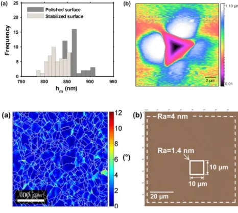 Fig. 6. Eﬀects of polishing: (a) evolution of h m and (b) residual imprint of the polished surface.