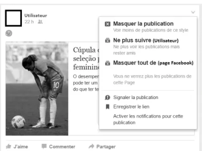 Figure 11. Masquer, ne plus suivre et signaler 