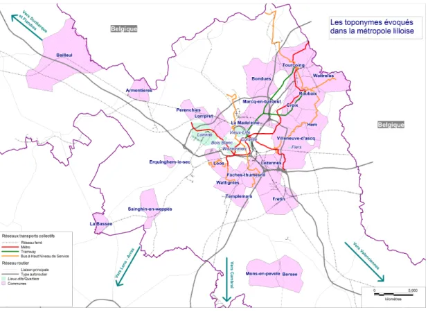 Figure 1. Métropole lilloise : les toponymes employés.