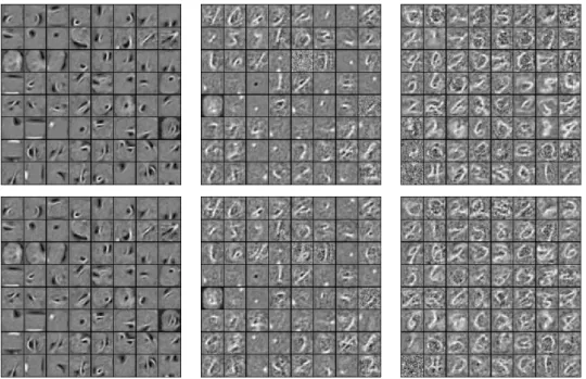 Figure 6.3 shows the weights (called filters) of the first layer of the DBN before and after supervised fine-tuning