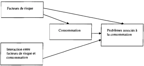 Figure  1 :  Mécanismes  par  lesquels  les  facteurs  de  risque  peuvent  être  reliés  aux  problèmes associés  à  la consommation 