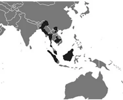 Fig. 3. Aire de répartition de Helarctos malayanus  (source : http://fr.wikipedia.org/wiki/Ours_malais)