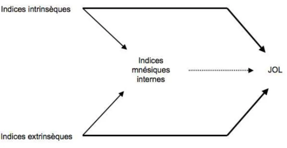 Figure 5. Représentation des effets des indices intrinsèques, extrinsèques et mnésiques sur les JOLs