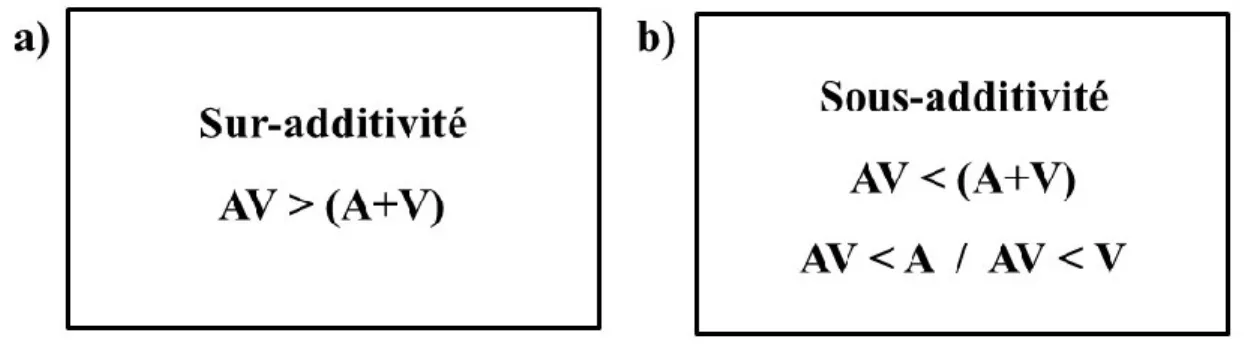 Figure 4. Résumé des deux principaux critères d’IMS (A : information auditive; V : information visuelle; AV : 