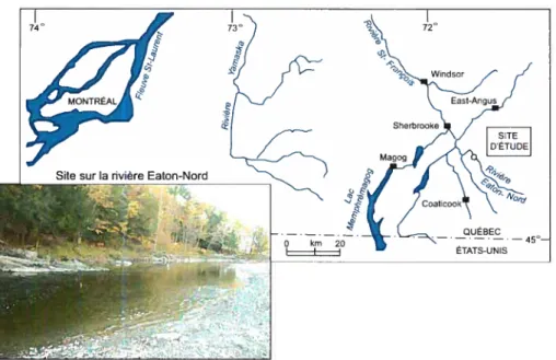 Figure 2.2 Localisation du site d’étude sur la rivière Eaton Nord