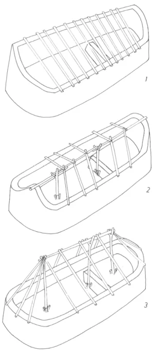 Fig.  11  —  Trois essais  de restitution  du  mode  de  toiture. 