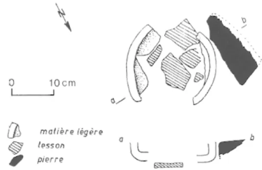 Fig. 12  —  Salle A,  sol 6; fond de récipient en  matériau léger,  en  place. 