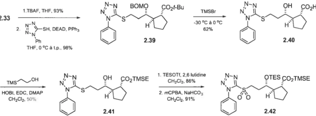 Figure 2.2. Synthèse des sulfones de deuxième génération avec un acétale pour protéger le diol-1,3.