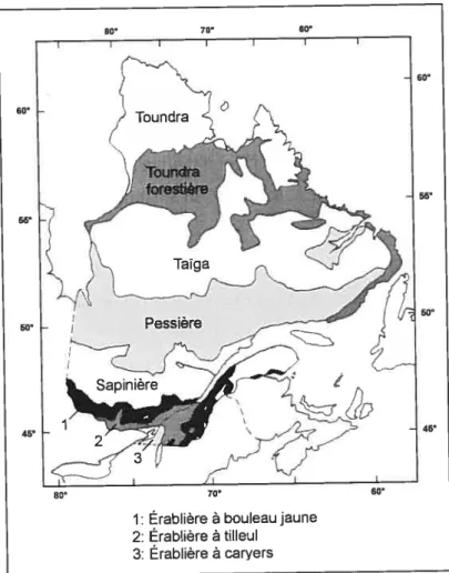 Figure 2.2: Couvert végétal actuel du Québec-Labrador (d’après Richard 1985: 45).