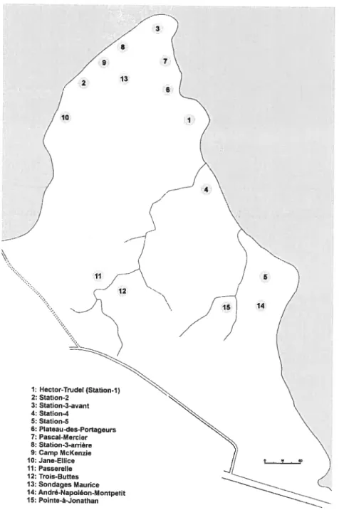 Figure 2.4: Localisation dcs sites archéologique de la Pointe-du-Buisson.