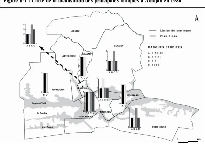 Figure n°1 : Carte de la localisation des principales banques à Abidjan en 1980