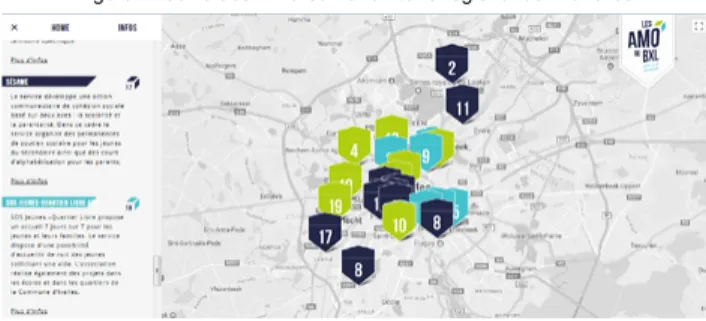 Figure 4. Carte des AMO sur le territoire régional de Bruxelles