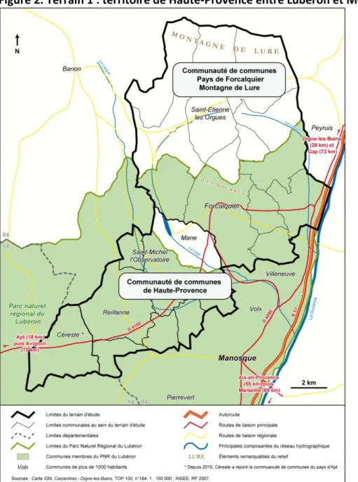 Figure 2. Terrain 1 : territoire de Haute-Provence entre Lubéron et Montagne de Lure 
