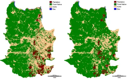 Figure 3 : Occupation du sol en 2008 (à gauche) et scénario normatif de  préservation en 2035 (à droite) 