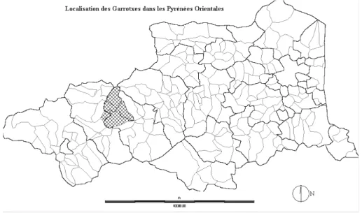 Fig. 1 – Localisation des Garrotxes ` a l’int´erieur du d´epartement des Pyr´en´ees Orientales