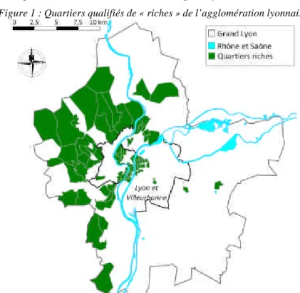 Figure 1 : Quartiers qualifiés de « riches » de l’agglomération lyonnaise 
