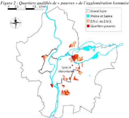 Figure 2 : Quartiers qualifiés de « pauvres » de l’agglomération lyonnaise 