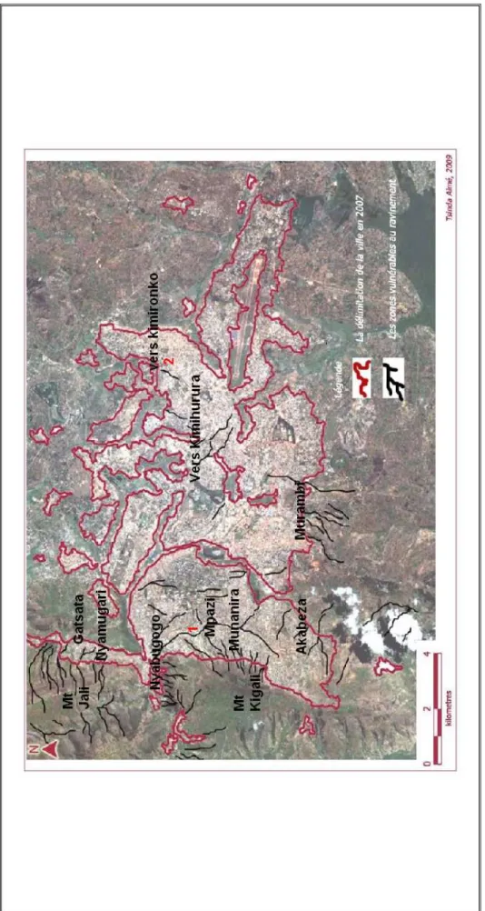 Figure 5. Les zones vulnérables au ravinement Source : A. Tsinda, 2009