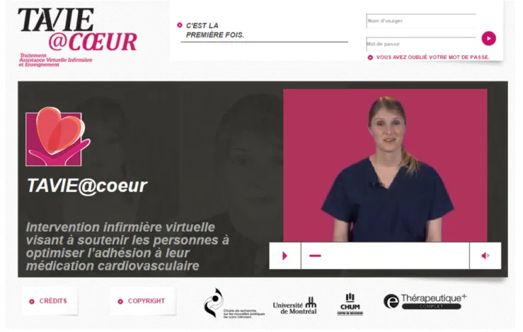 Figure 1.  TAVIE@COEUR homepage and virtual nurse (in French).