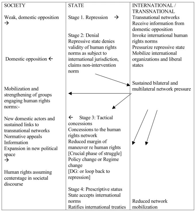 Figure 2: The ‘spiral model’ of human rights change (Risse &amp; Sikkink 1999: 20)  SOCIETY 
