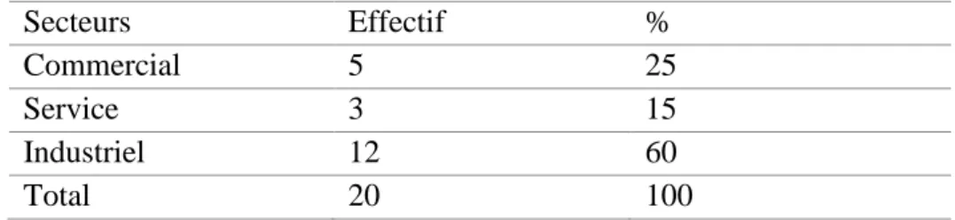 Tableau 2 : La répartition sectorielle des entreprises publiques enquêtées 