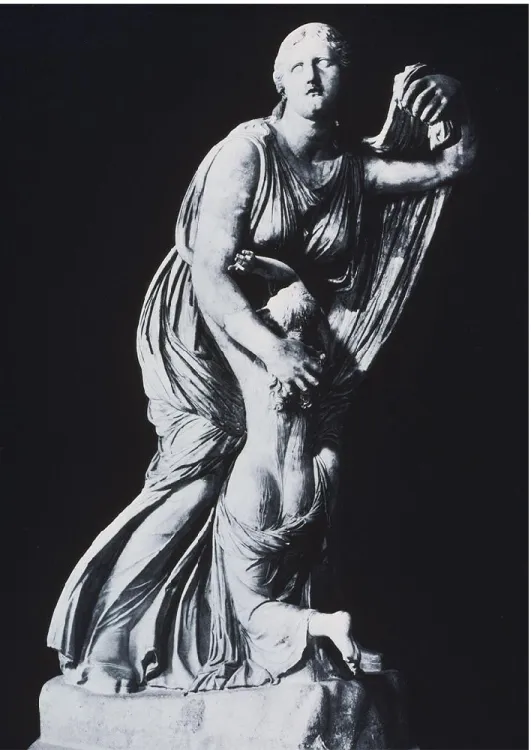 Figure 2 – Praxitèle ou Scopas, Niobides, Niobé et sa plus jeunes fille, sculpture de marbre, copie romaine  d’un original grec de 300 avant Jésus-Christ, Gallerie Uffizi, Florence