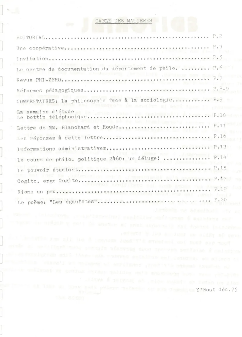 TABLE  DES  MATIERES 