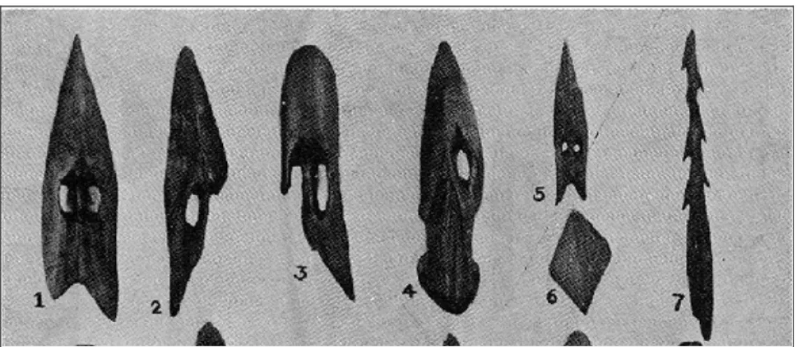 Figure 12: Harpoon heads from the KcFs-2 site recovered by Leechman (1943:375).  