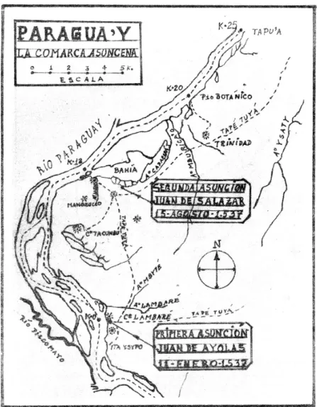 Fig. 2 : Situation respective des forts fondés par Ayolas et Salazar   (source : Pistilli, 1987, p