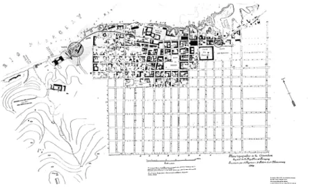 Fig.  7 :  Plan  d’Asunción  (daté  de  1869),  après  les  « rectifications »  apportées  par  José  Gaspar Rodríguez Francia et Carlos Antonio López (source : Causarano-Chase, 1987, p