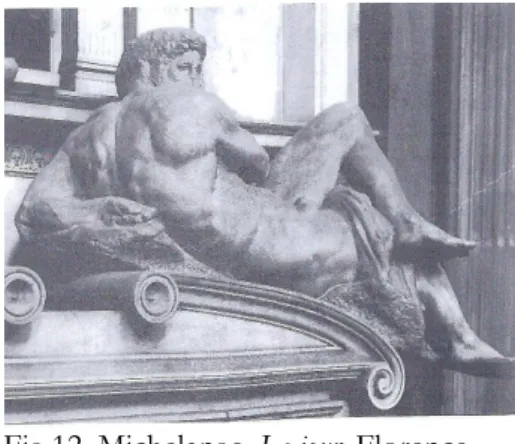 Fig. 11 Archivio di Stato, f. 50 [57r.].  Fig.12. Michelange, Le jour, Florence,  San Lorenzo, Sagrestia Nuova.