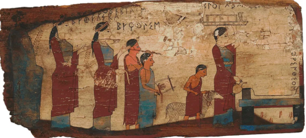Fig. 5. Une des tablettes votives retrouvées à Pitsa   (près de Corinthe), Pinax A, Athènes, musée national,   inv
