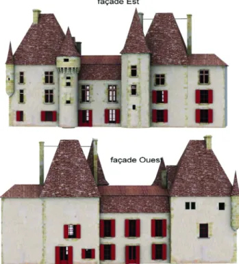 Fig. 3 : Reconstitution du château de Montaigne au  XIX e siècle, vu depuis la cour.