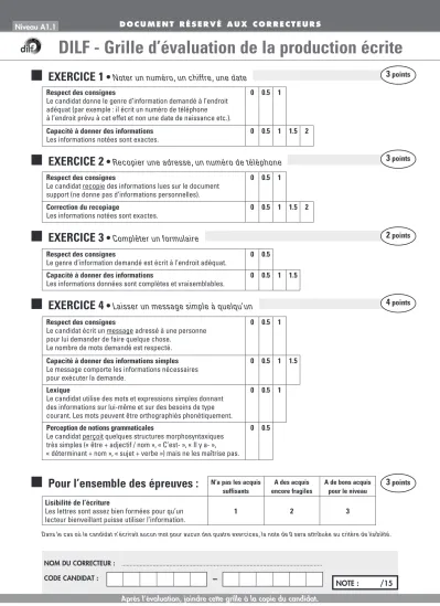DILF Grille dévaluation de la production écrite