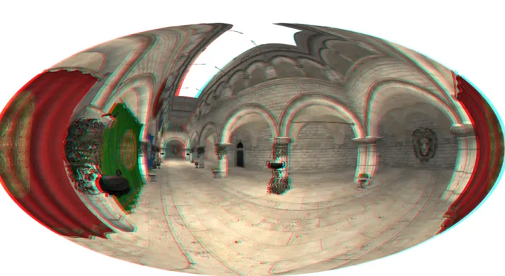 Figure 1: Stereoscopic rendering of a virtual environment covering a 360 ◦ horizontal field-of-view